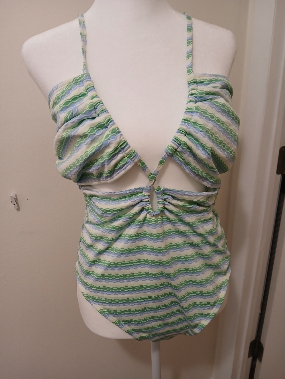 Ardene Green and Light Blue Striped One-Piece Swimwear